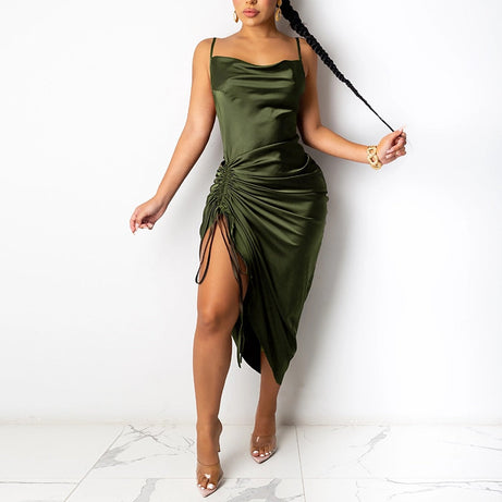 Tama - Robe de soirée longue froncée en satin