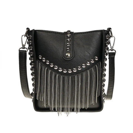 Sac Bandoulière Femme à Frange et Rivet Métallique