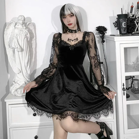 Mini robe gothique noire Grunge pour femme
