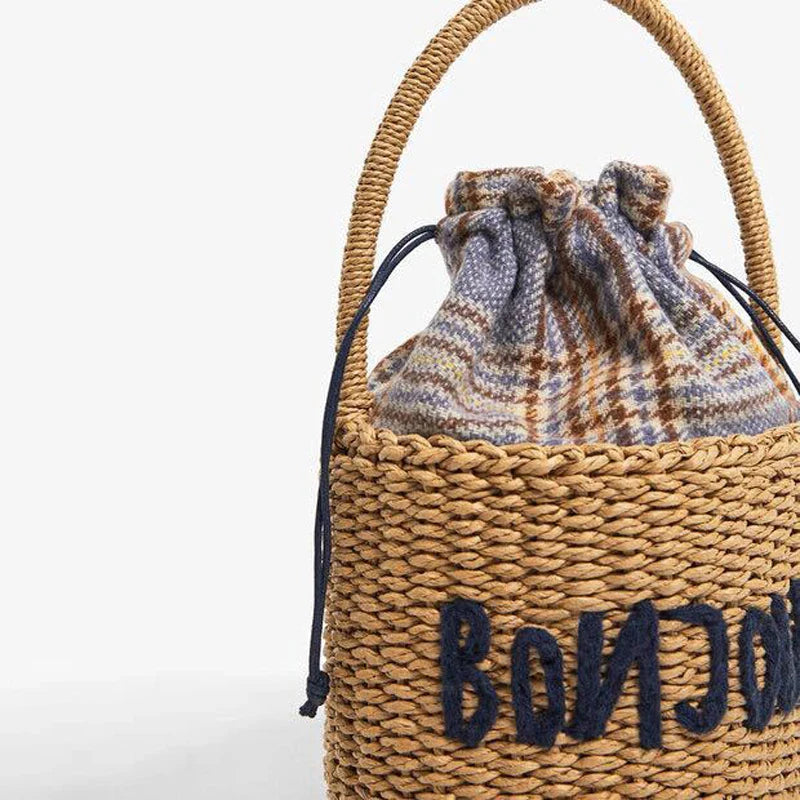Sac à Main Panier en Paille avec Broderie