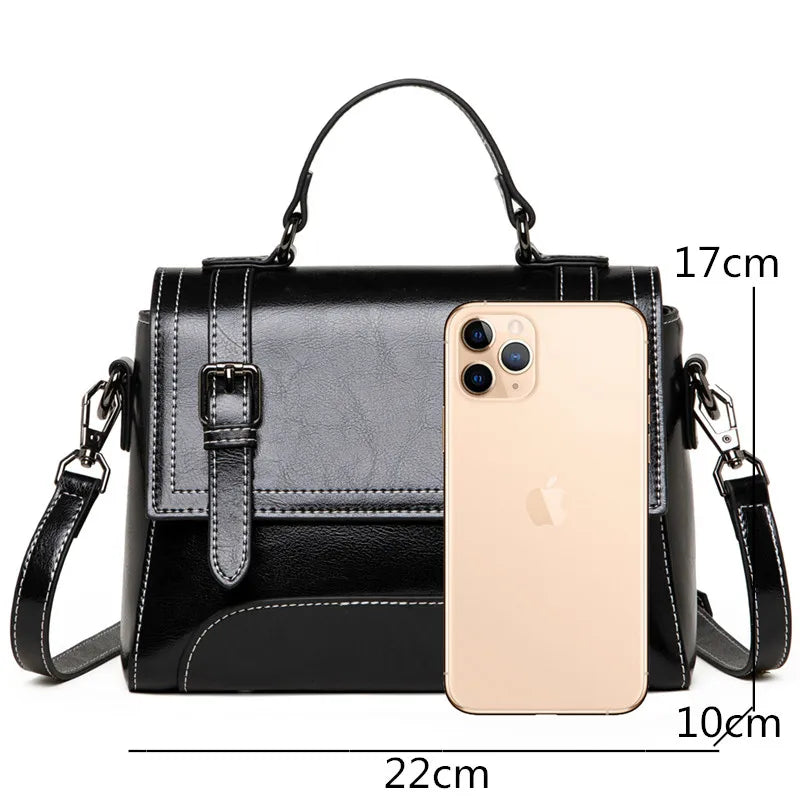 Sac à Main en Cuir Femme Effet Cartable Noir