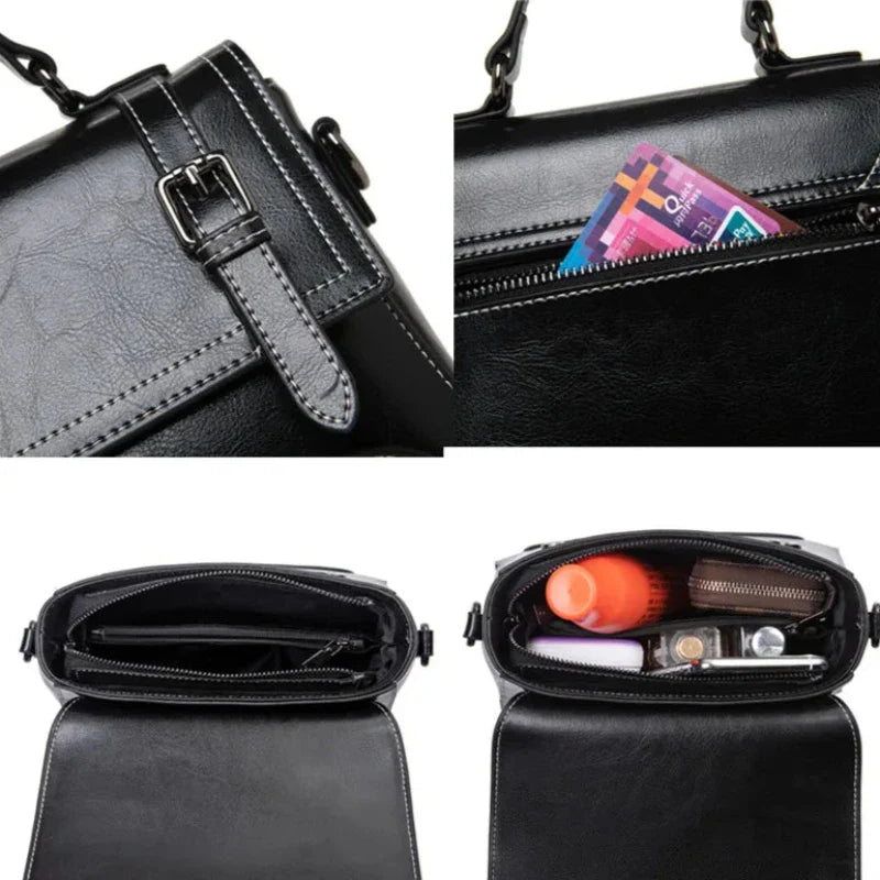 Sac à Main en Cuir Femme Effet Cartable Noir