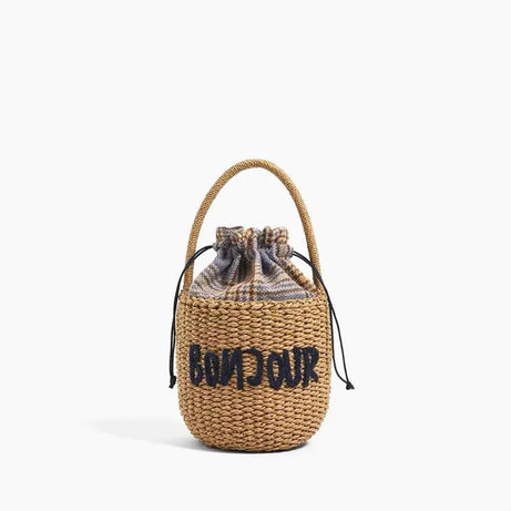 Sac à Main Panier en Paille avec Broderie