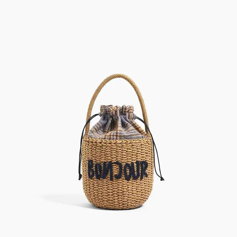 Sac à Main Panier en Paille avec Broderie