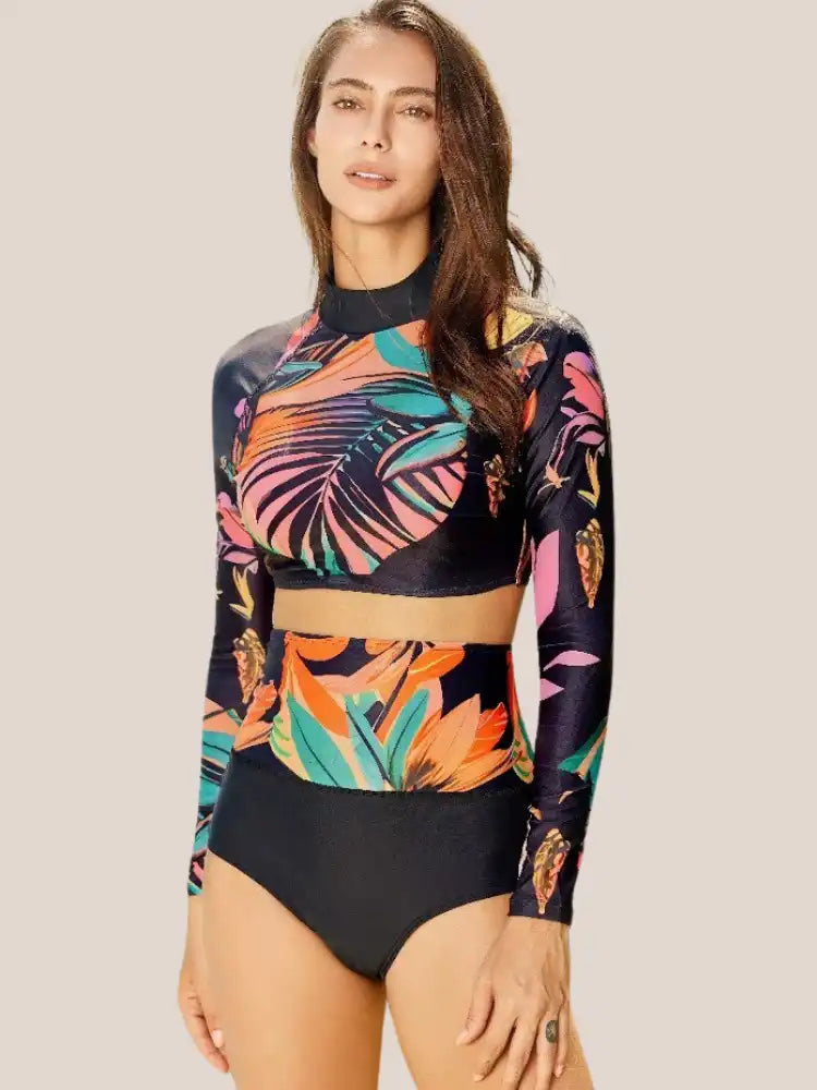 Maillot de bain crop top manche longues