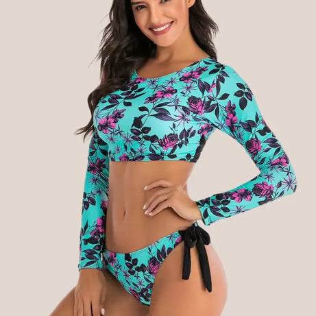 Maillot de bain manches longues fleuri