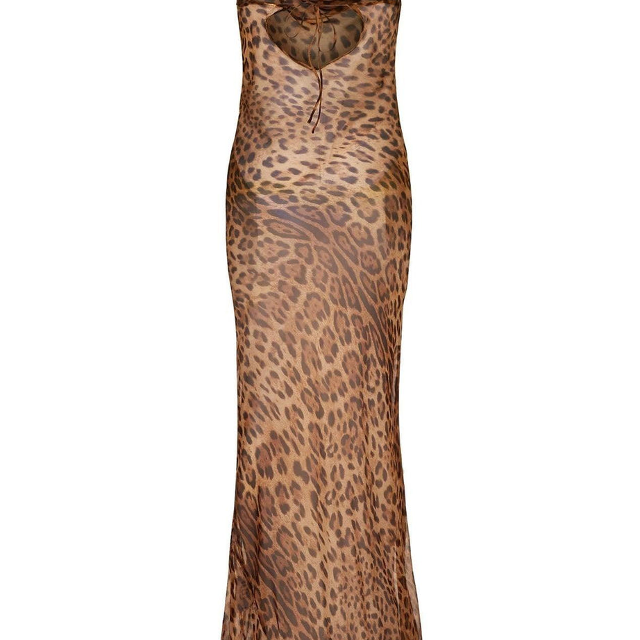 Nereida - Robe longue spaghetti à imprimé léopard