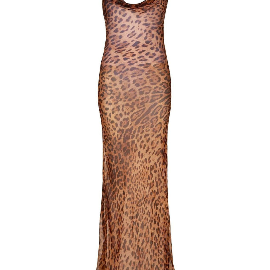 Nereida - Robe longue spaghetti à imprimé léopard
