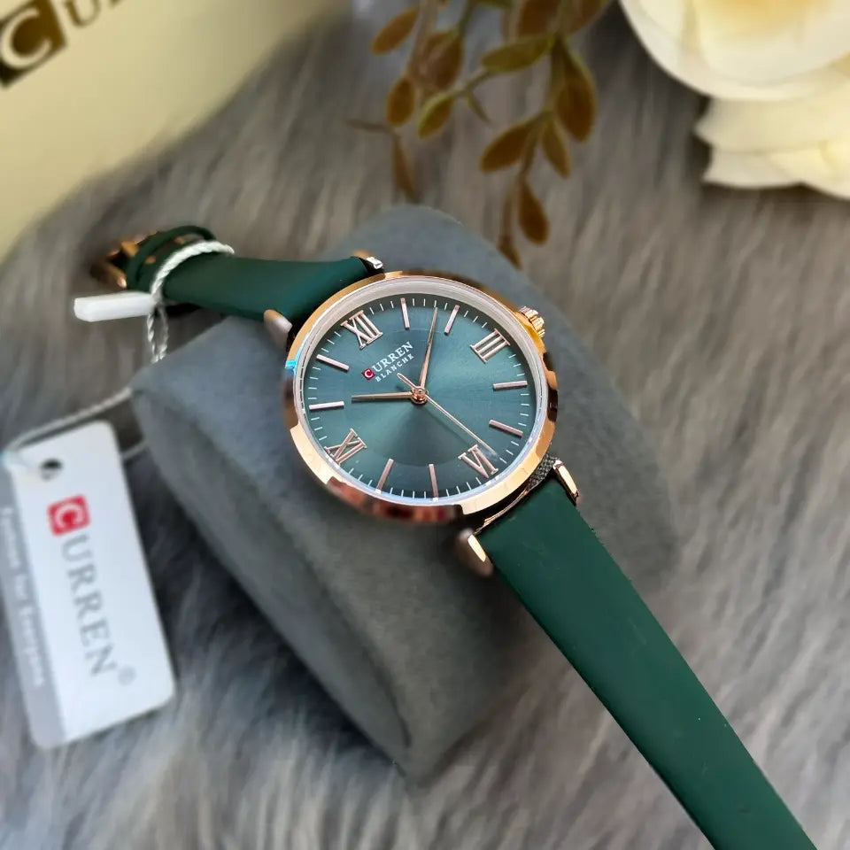 Montre Femme Cadran Vert Bracelet Cuir Vert