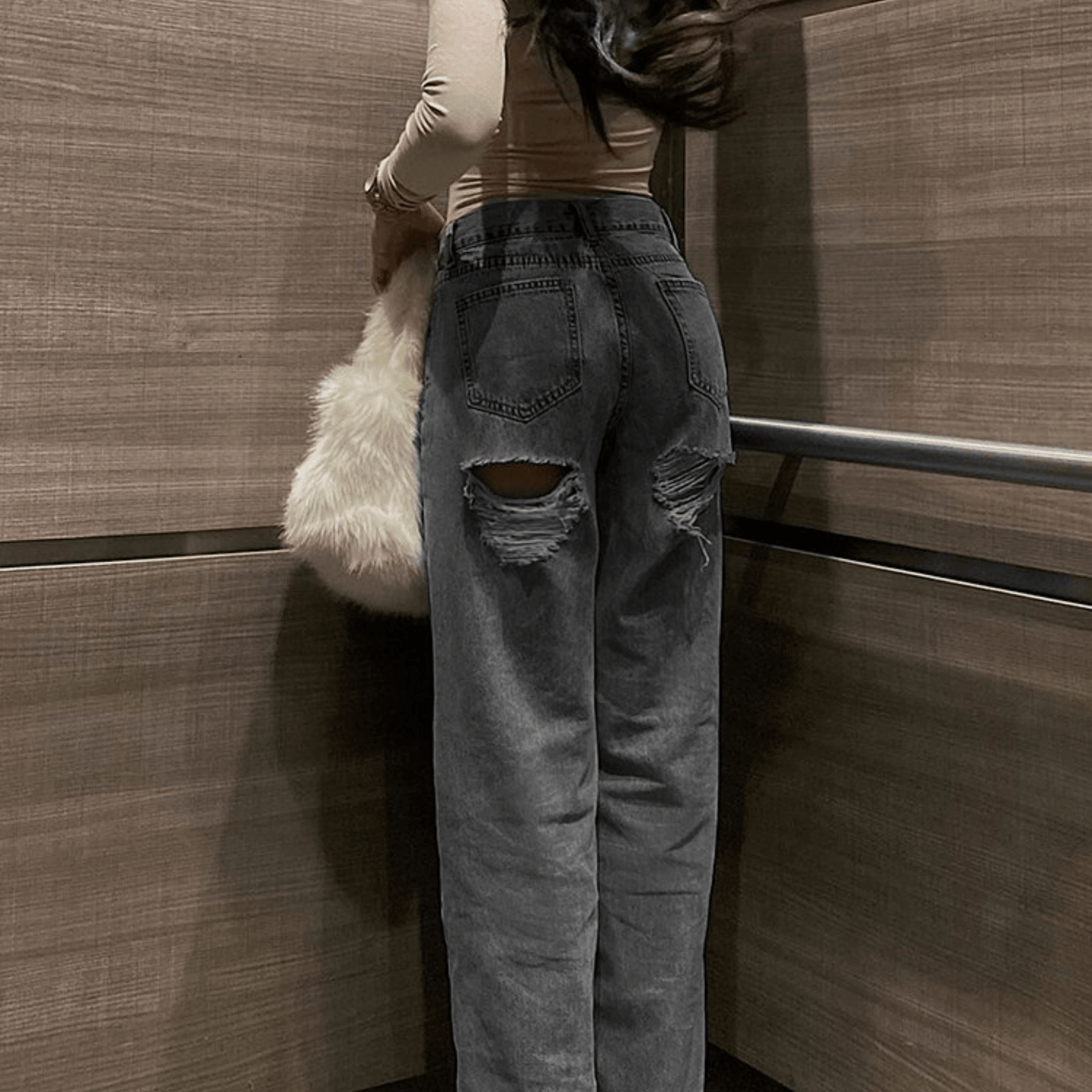 Raarrala | Jeans denim baggy avec déchirures à l'arrière