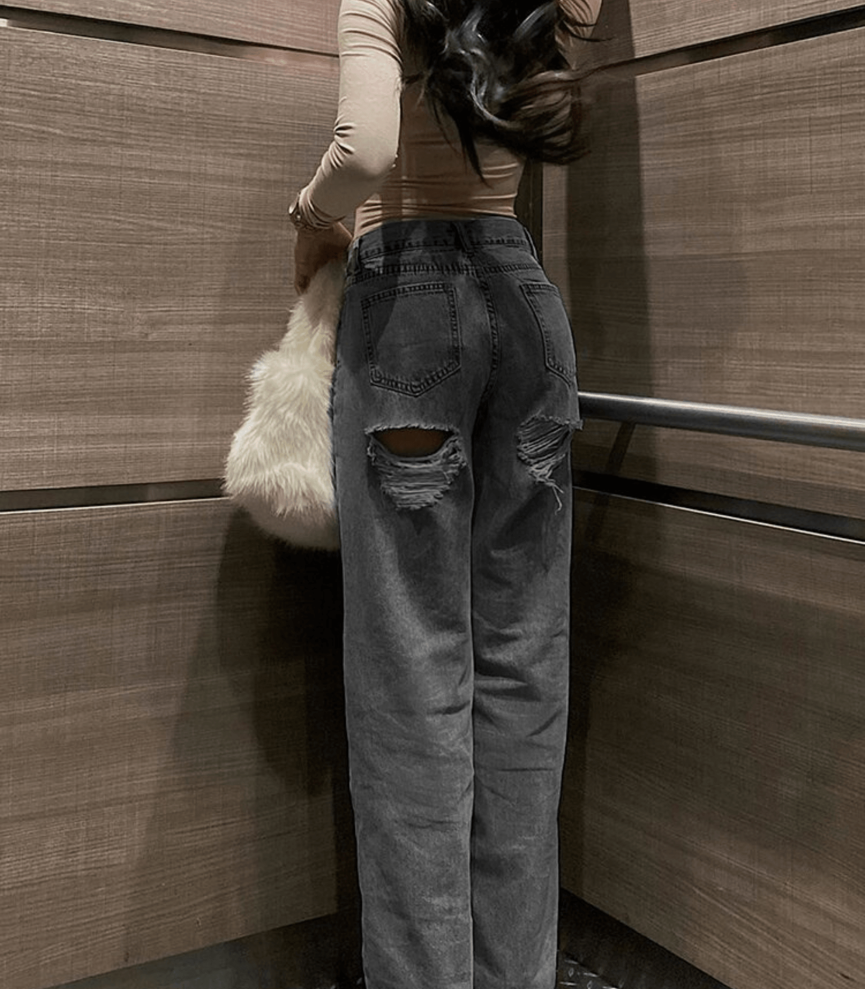 Raarrala | Jeans denim baggy avec déchirures à l'arrière