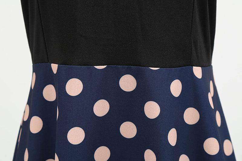 Robe vintage Bleue Marine à Gros Pois