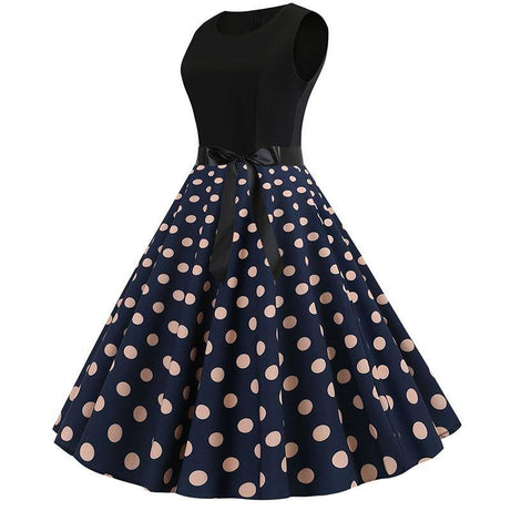 Robe vintage Bleue Marine à Gros Pois