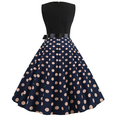 Robe vintage Bleue Marine à Gros Pois