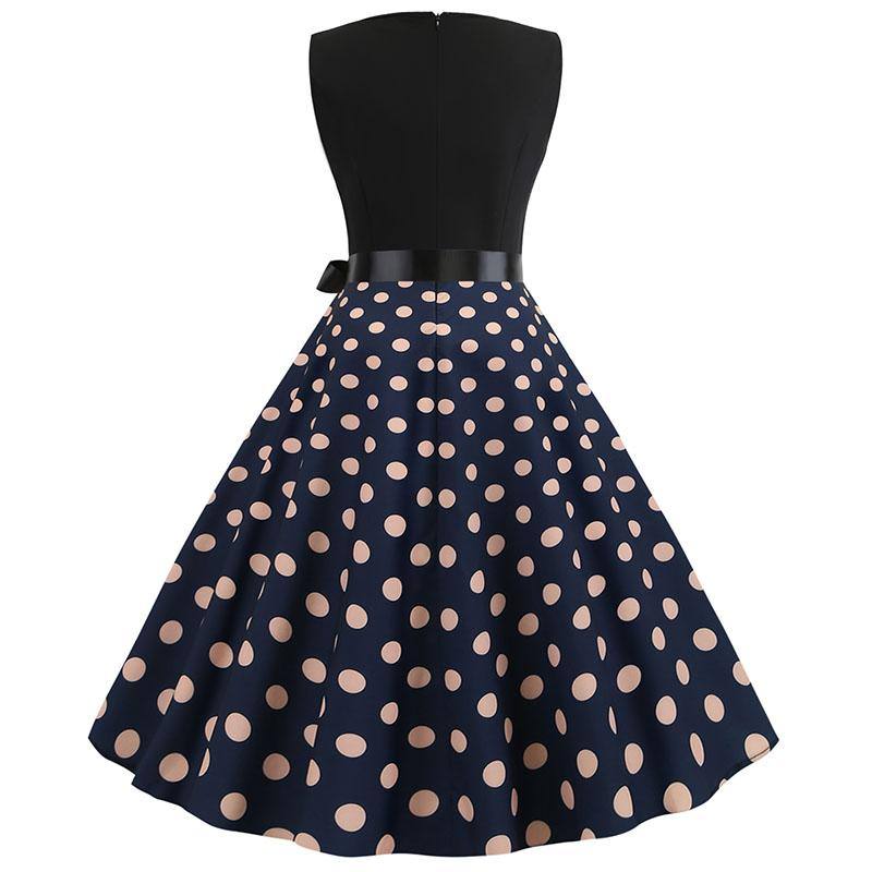 Robe vintage Bleue Marine à Gros Pois