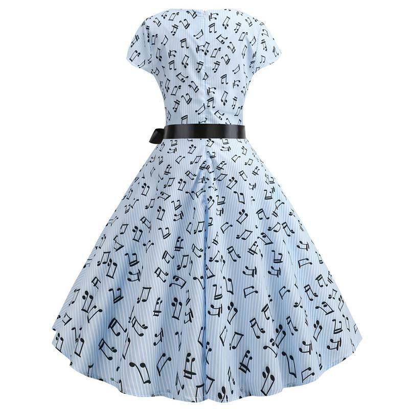 Robe vintage Bleue à Motifs Musicaux