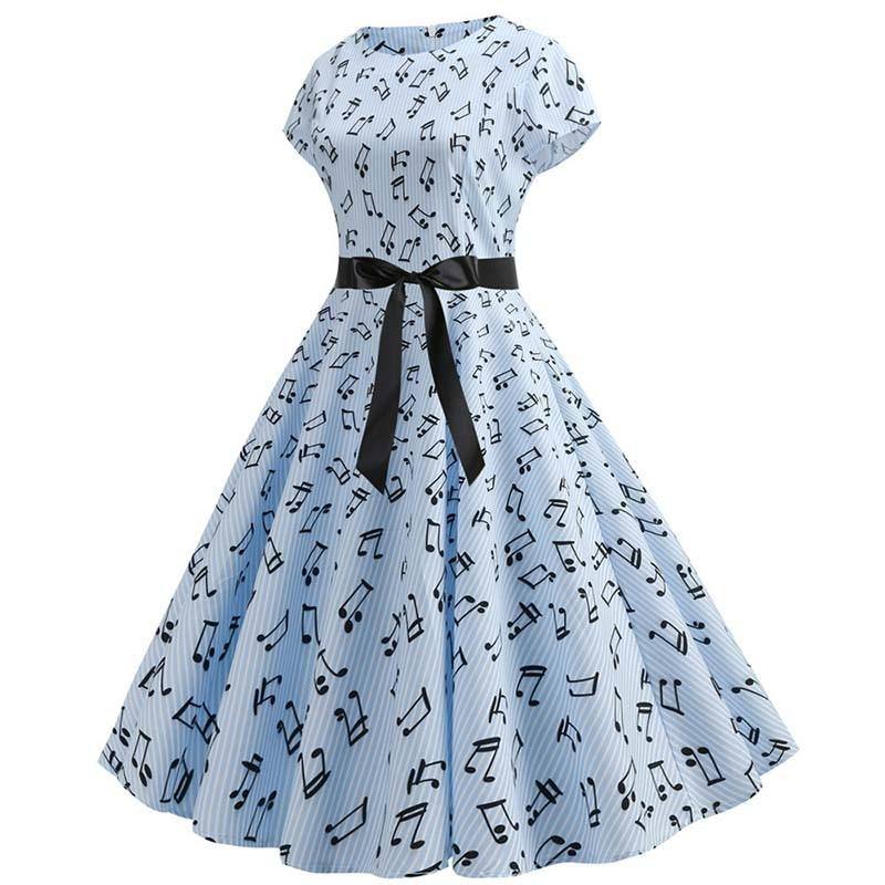 Robe vintage Bleue à Motifs Musicaux