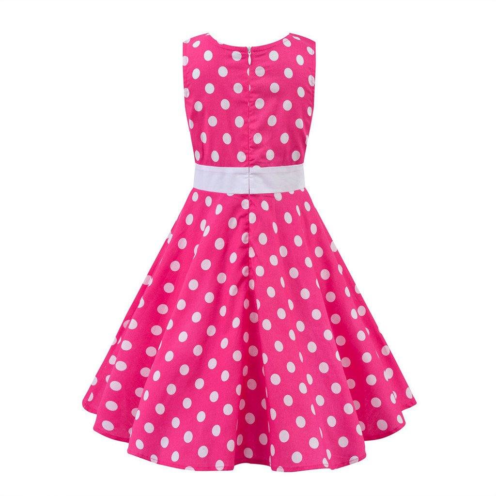 Rosafarbenes Vintage-Kleid mit weißen Punkten für Kinder