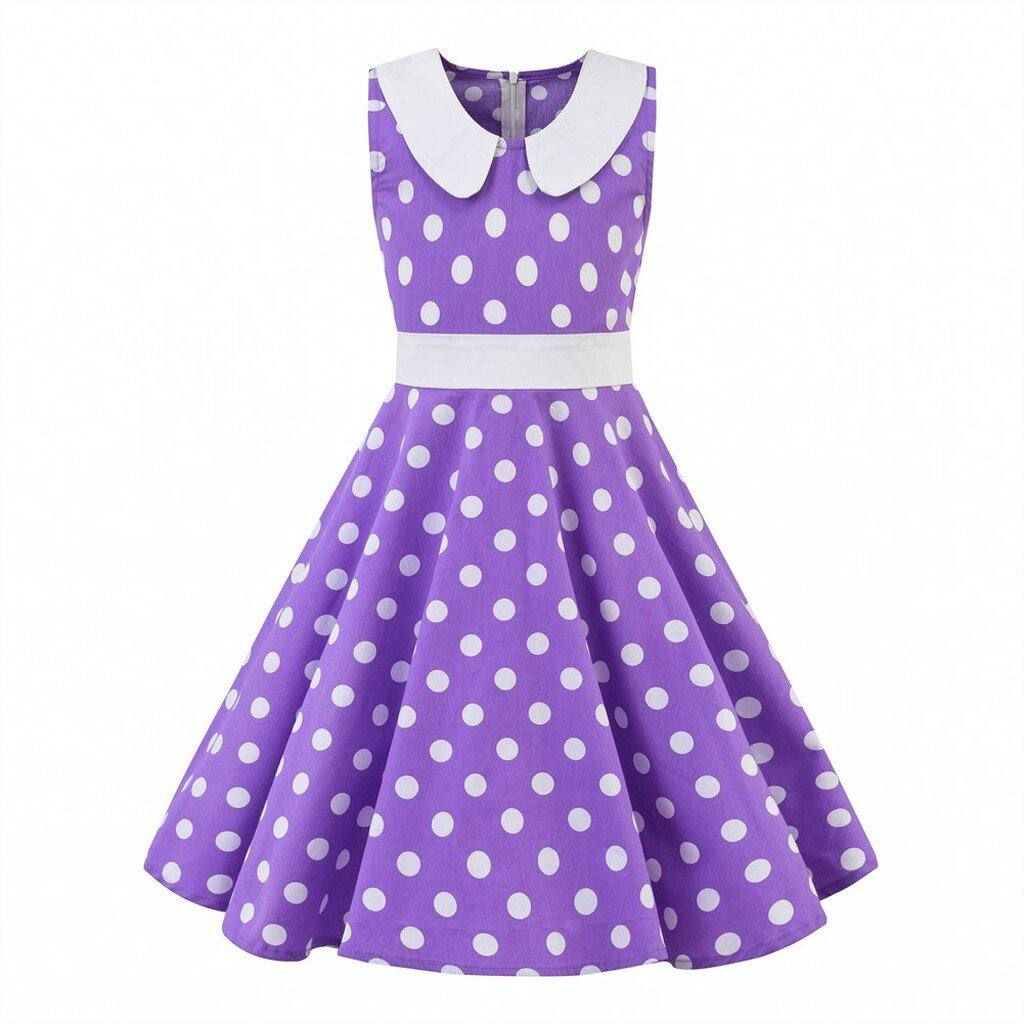 Lila Vintage-Kleid mit weißen Punkten für Mädchen