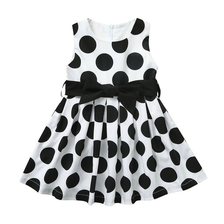 Robe vintage Blanche à Gros Pois Noirs Pour Enfant