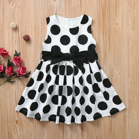 Robe vintage Blanche à Gros Pois Noirs Pour Enfant
