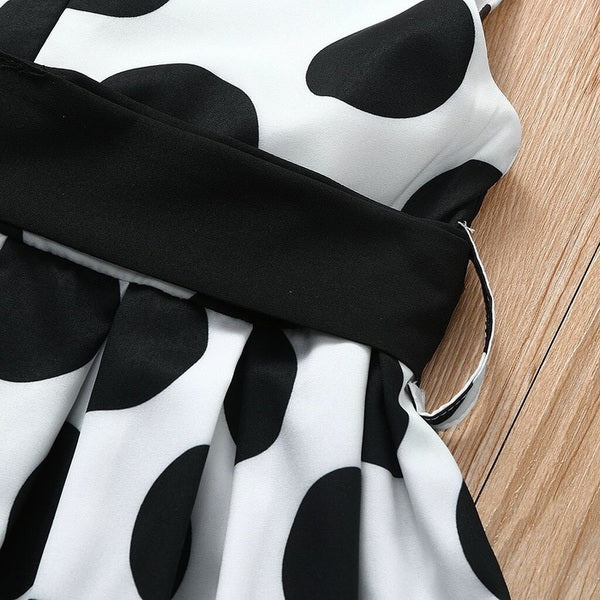 Robe vintage Blanche à Gros Pois Noirs Pour Enfant