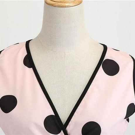 Robe vintage Rose à Pois Noirs Sans Manches