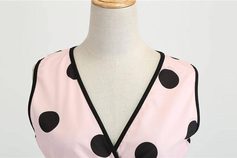 Robe vintage Rose à Pois Noirs Sans Manches
