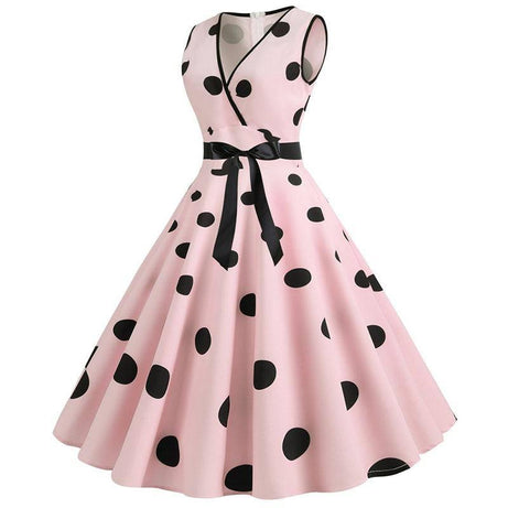 Robe vintage Rose à Pois Noirs Sans Manches