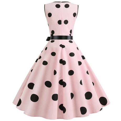 Robe vintage Rose à Pois Noirs Sans Manches