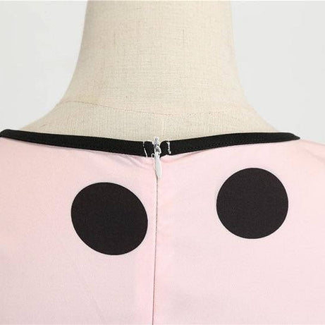 Robe vintage Rose à Pois Noirs Sans Manches