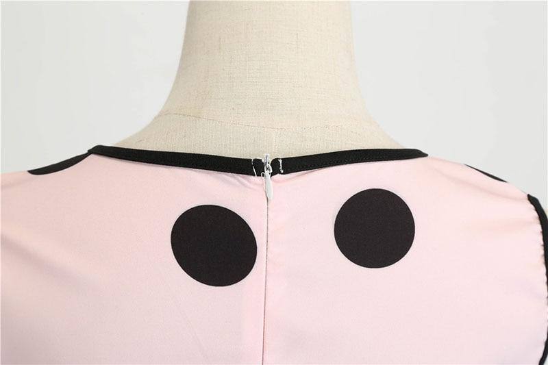 Robe vintage Rose à Pois Noirs Sans Manches