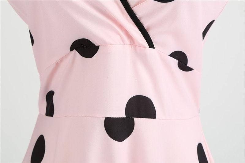 Robe vintage Rose à Pois Noirs Sans Manches