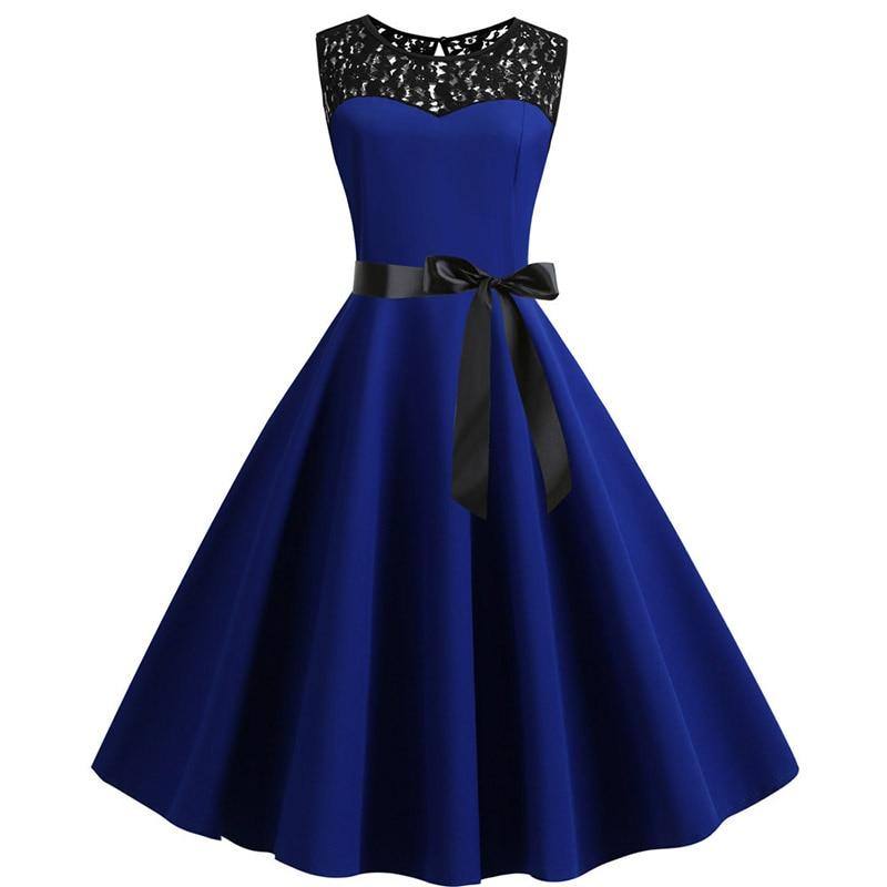 Robe vintage Bleu Marine à Dentelle
