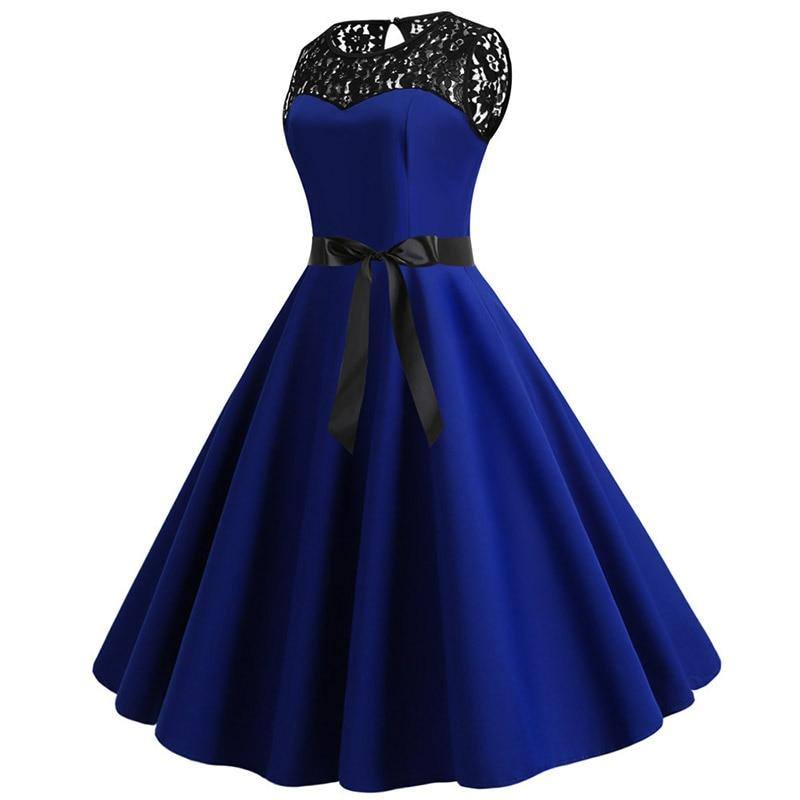 Robe vintage Bleu Marine à Dentelle