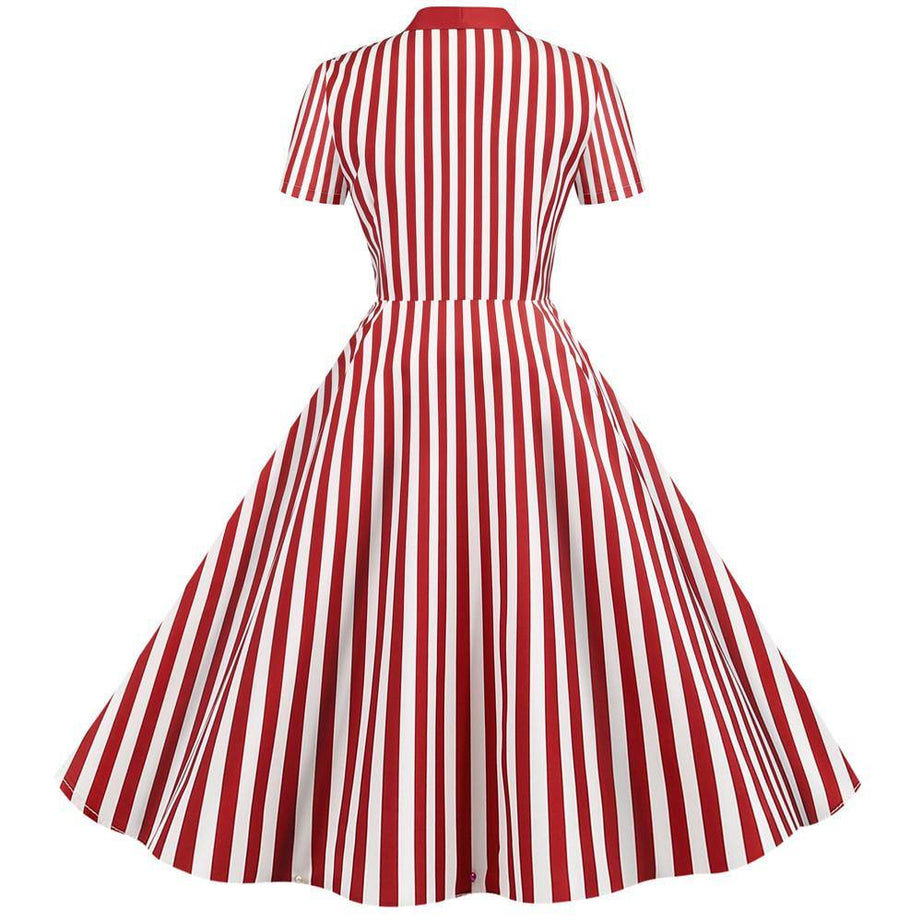 Robe vintage Style Chemise Rayée Rouge et Blanche