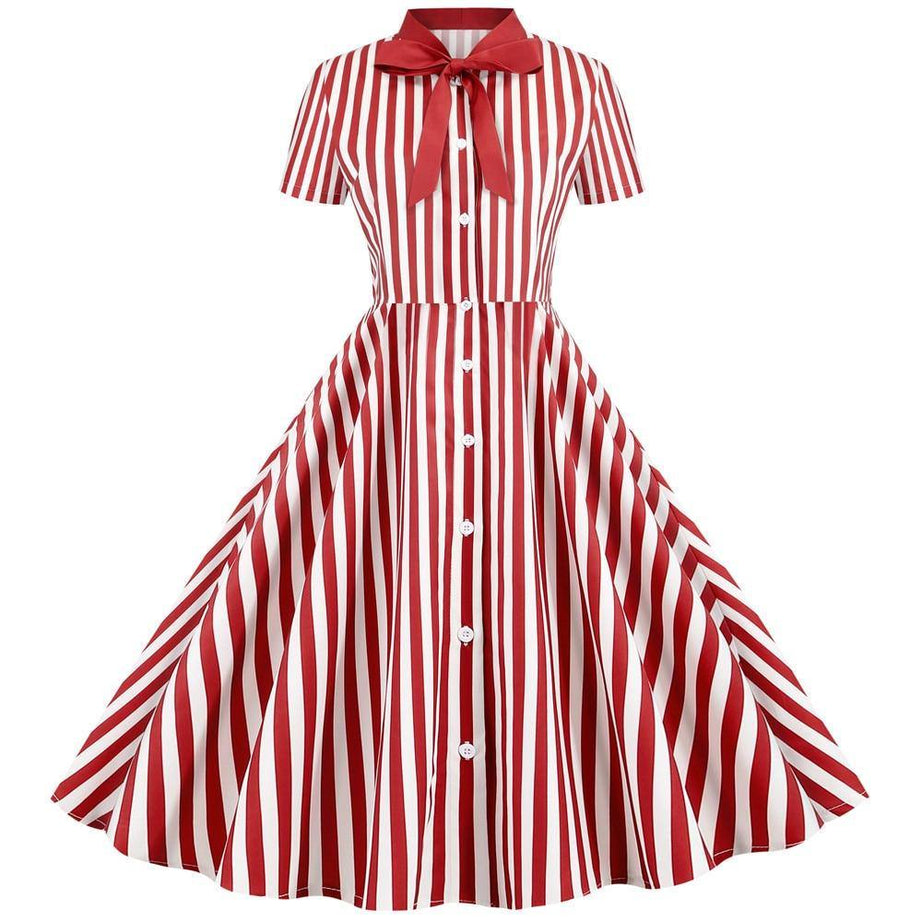 Robe vintage Style Chemise Rayée Rouge et Blanche