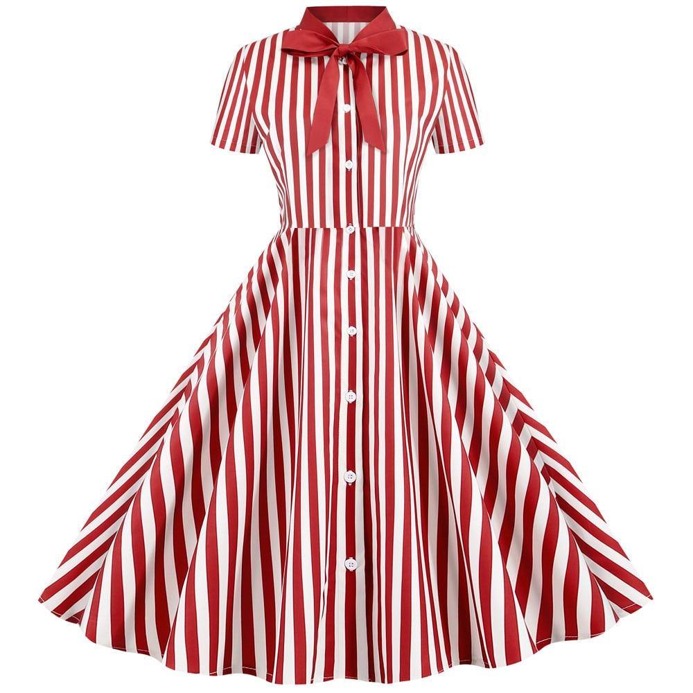 Robe vintage Style Chemise Rayée Rouge et Blanche