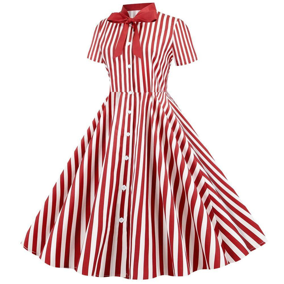 Robe vintage Style Chemise Rayée Rouge et Blanche