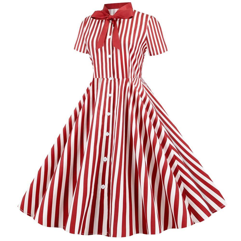 Robe vintage Style Chemise Rayée Rouge et Blanche