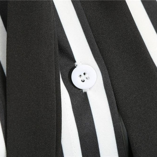 Robe vintage à Chemisier Rayée en Noir et Blanc