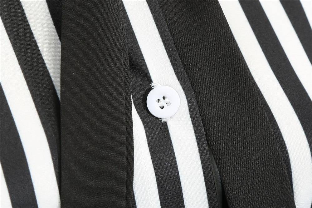 Robe vintage à Chemisier Rayée en Noir et Blanc