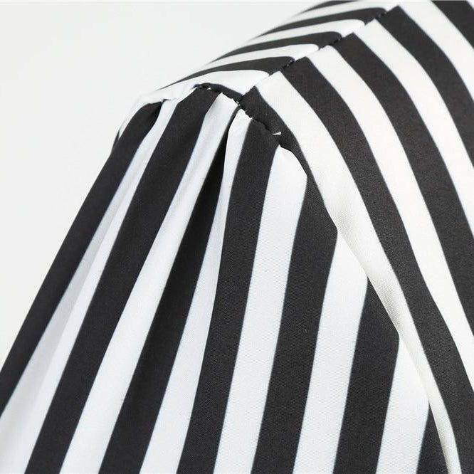 Robe vintage à Chemisier Rayée en Noir et Blanc