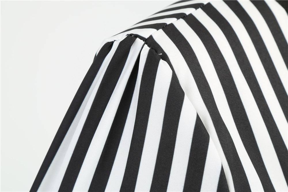 Robe vintage à Chemisier Rayée en Noir et Blanc