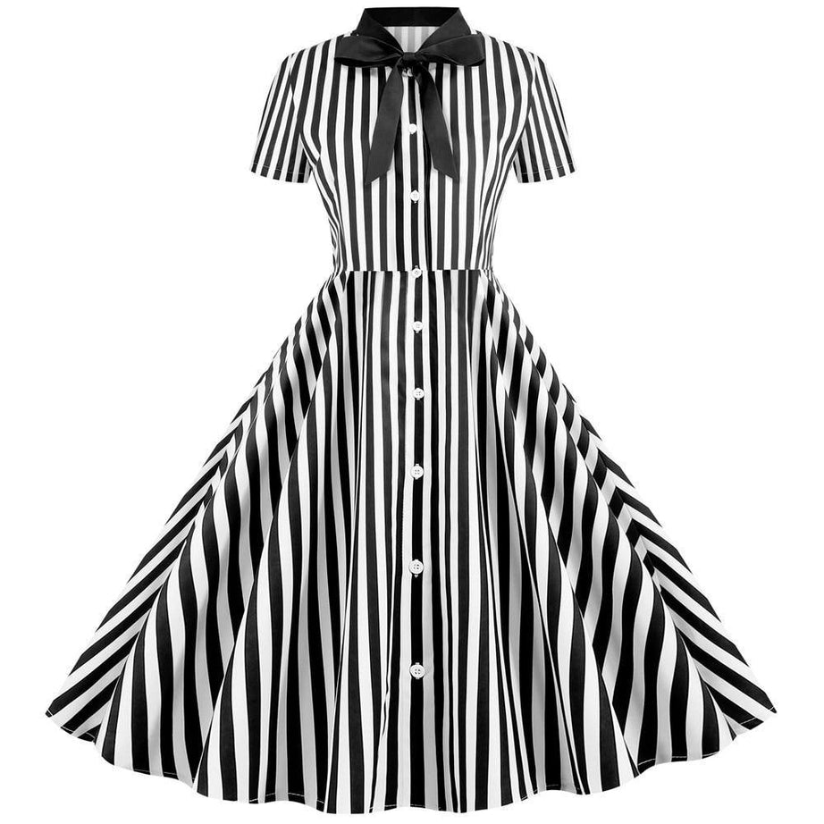 Robe vintage à Chemisier Rayée en Noir et Blanc