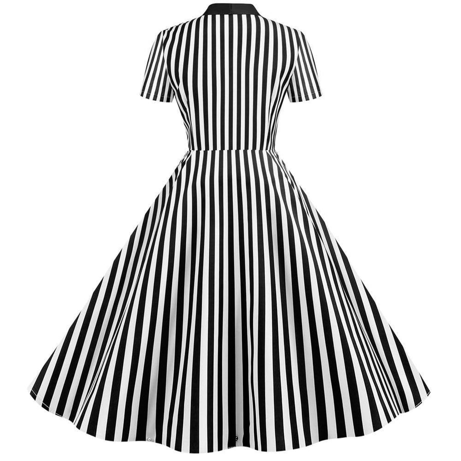 Robe vintage à Chemisier Rayée en Noir et Blanc