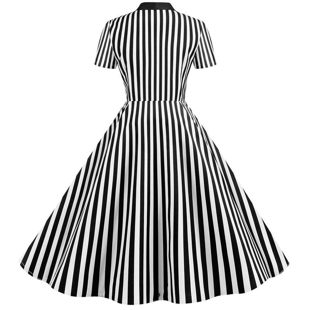 Robe vintage à Chemisier Rayée en Noir et Blanc
