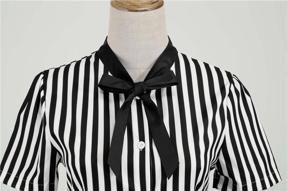 Robe vintage à Chemisier Rayée en Noir et Blanc