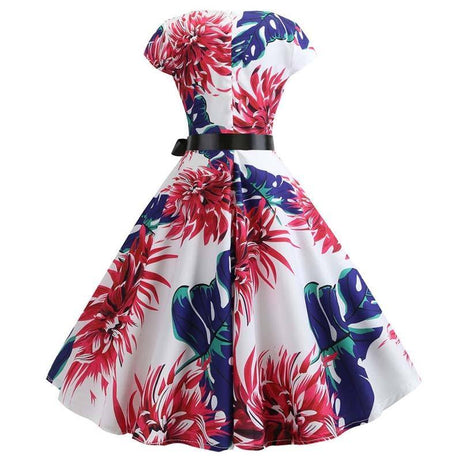 Robe vintage Courte à Fleurs Rouges