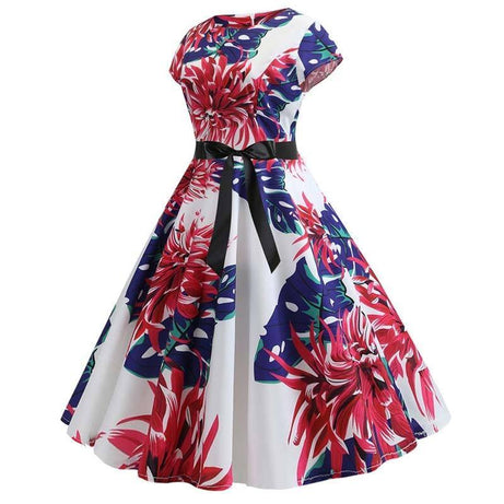 Robe vintage Courte à Fleurs Rouges